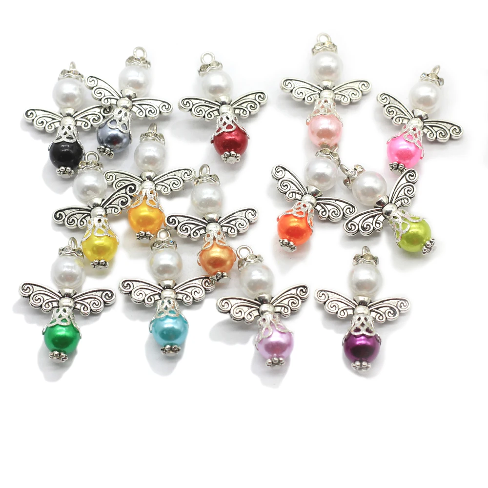 

Pearl Angel Wing Pendant Alloy Charms Pendants Decoration for Earring Key Chain Making Accessory, Same as photo