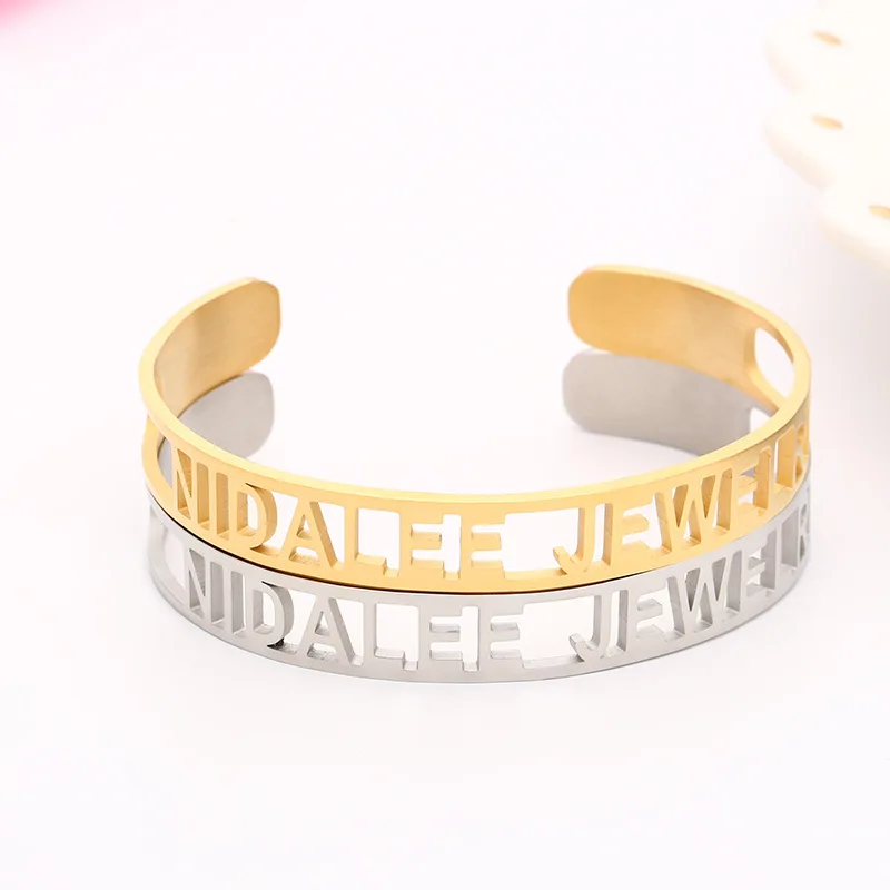 New Personalized Custom Name Bangle for Women Stainless Steel Personalized Open Bangle Jewelry Gift for Lover