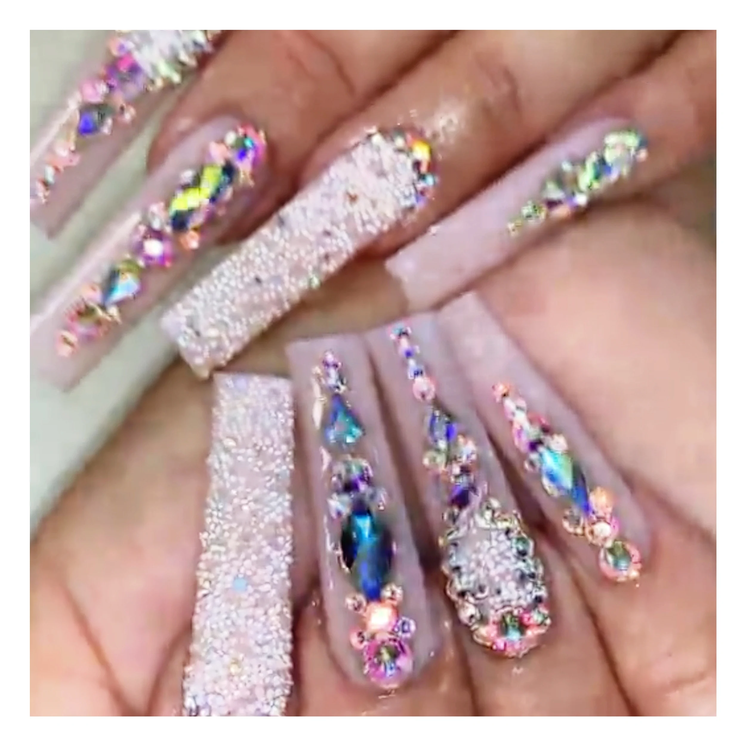 

Artificial Nail Private Label Fakenail Bling Acrylic Long Fake Crystal Coffin Press On Nails Rhinestone Set Kit For Women