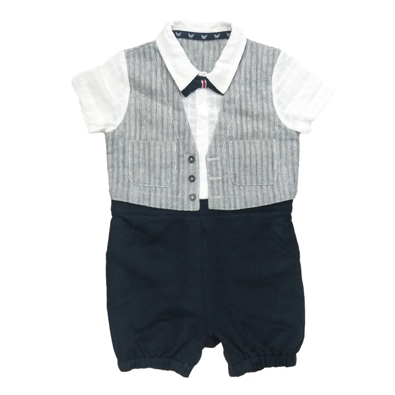 

Wholesale high quality baby clothes boy cotton stripe romper baby jumpsuit with waistcoat and tie, As picture