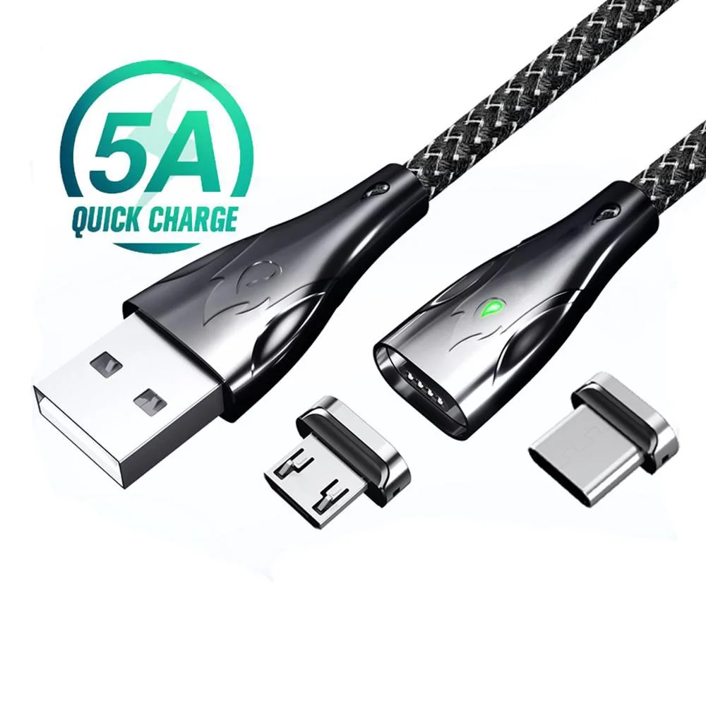 

5A Super Charger Magnetic USB C Durable Nylon USB Cable, Black /red