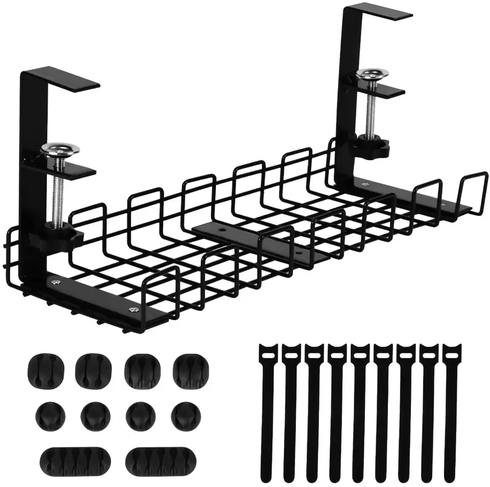 

No Drill cord organizer under desk cable management tray clip & accessories set with Clamp