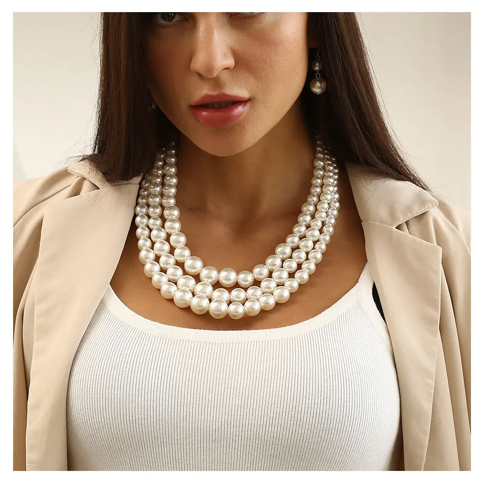 

ROMANTIC Wholesale women classic wedding big pearl necklace jewelry set