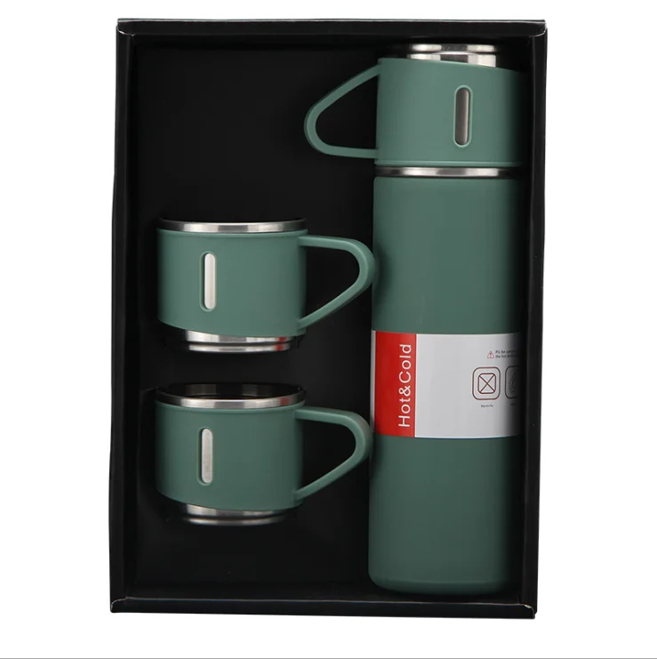 

500ml+300ml Double wall stainless steel 304 thermos vacuum flas Powder Coating Vacuum Insulated water bottle coffee cup set gift