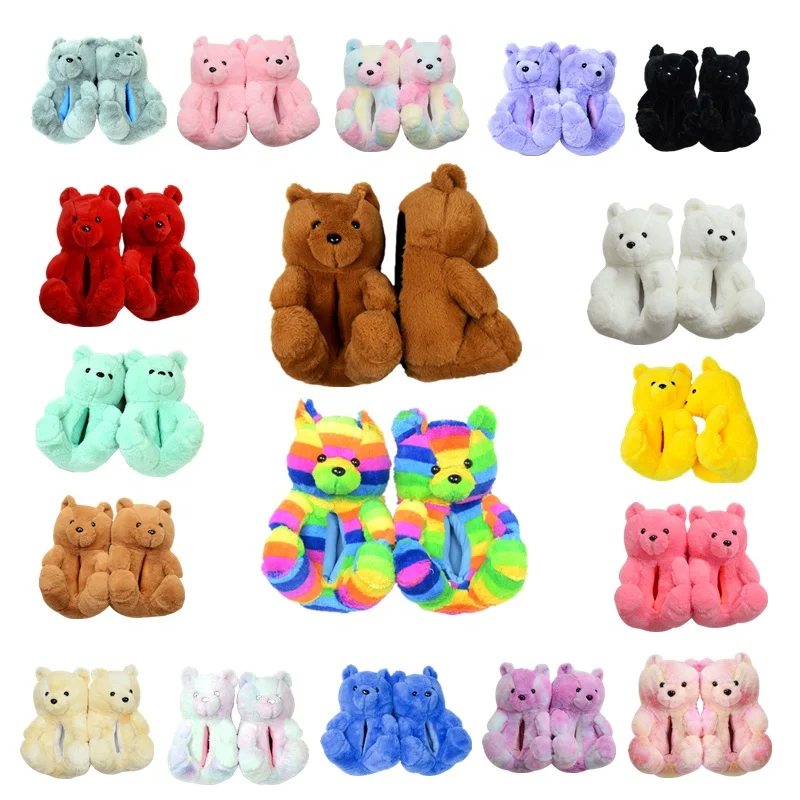 

Wine fashion Teddy Bear Slippers adult  fits all House Home Fur Slides for for women girls, Mix colors