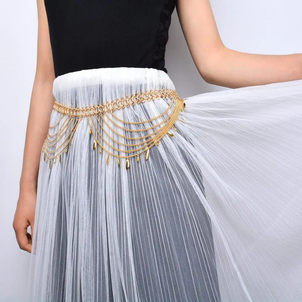 

Tassel multilayer waist chains pendant gold color dress chain women sexy jewelry