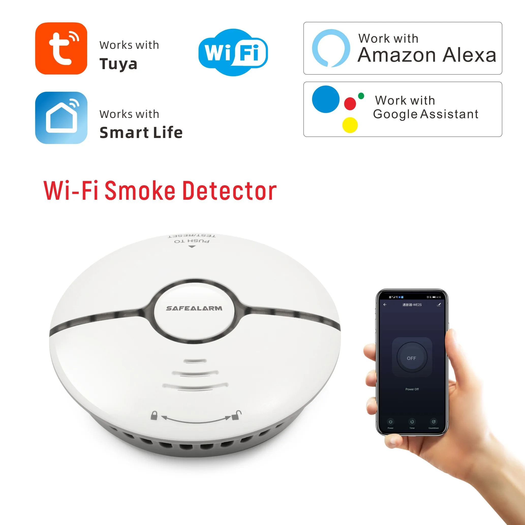 
Wholesale Wireless Battery Powered Long Life Main Smart Mini WIFI Photoelectric Smoke Alarm 10 Year with LED Light for Hotel  (62249986039)