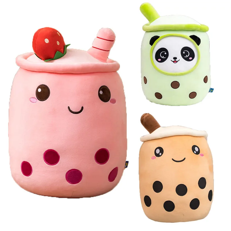 

35cm Strawberry Boba Milk Tea Plush kawaii bedtime toys super soft bubble tea boba Plush Toy wholesale