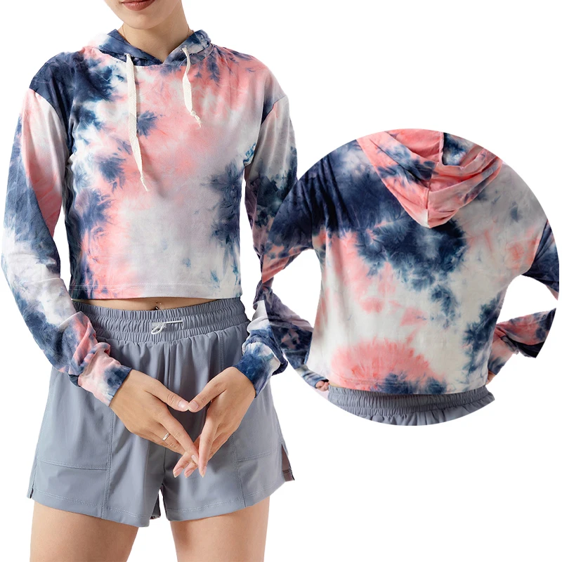 

Tie Dye Fitness Yoga Wear Highly Breathable Hooded Top Gym Womens Sexy Sports Yoga Tank Top, 2 colors