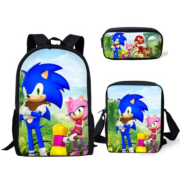 

China Factory 3PCS set Children 3D Cartoon Baby School Book Bag Set Sonic The Hedgehog Pattern School Bag Pack for Children