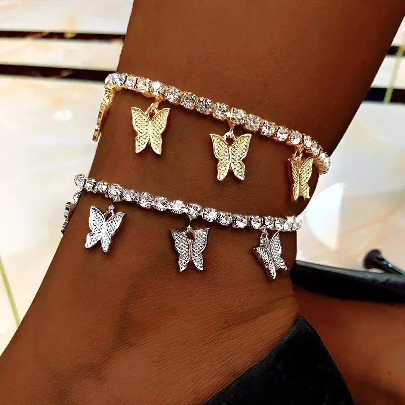 

Simple claw chain diamond dollar symbol anklet resin butterfly pendant jewelry beach holiday foot ornament, As shown in color