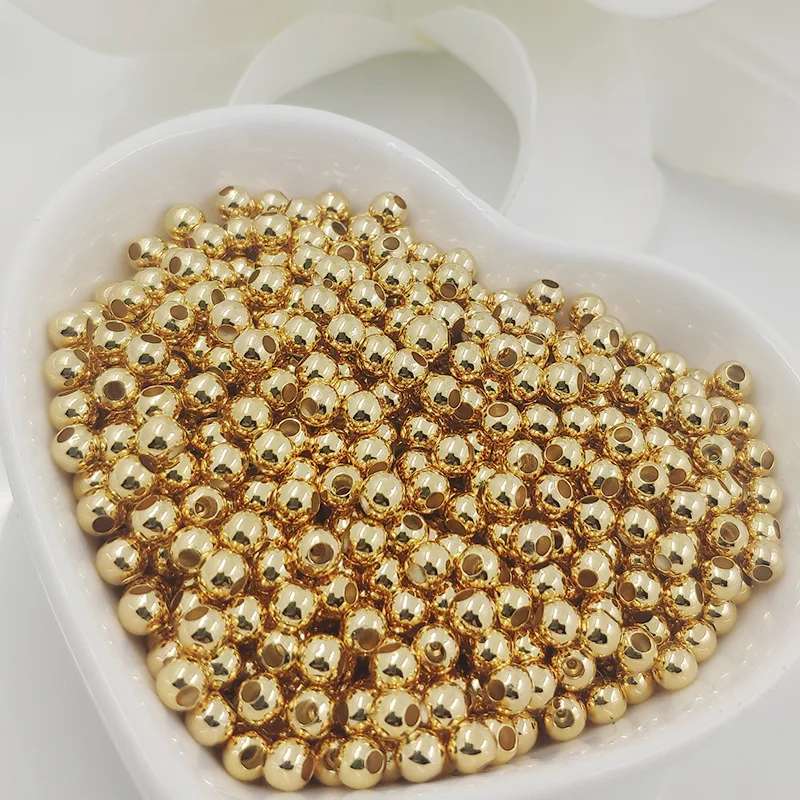 

Hot Selling High Quality 100pcs/bag Jewelry Accessory 24K Gold Filled Round Copper Beads, Golden