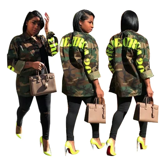 

2021 new cross-border style sexy camouflage long-sleeve letter one piece coat female
