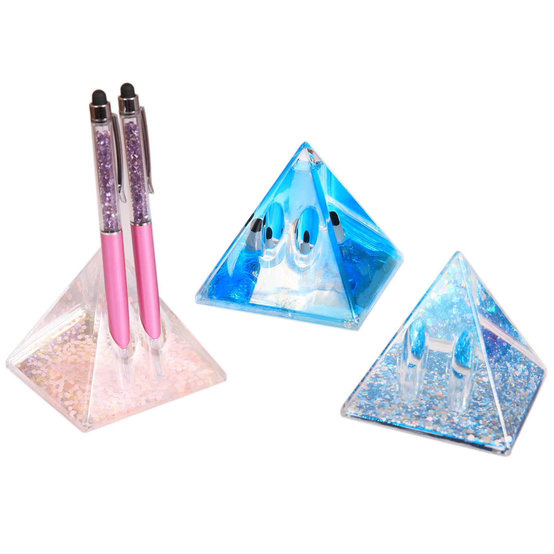 

Acrylic Pen Holding Paper Weight Desktop Stationary Pyramid Shape Liquid Pen Holder