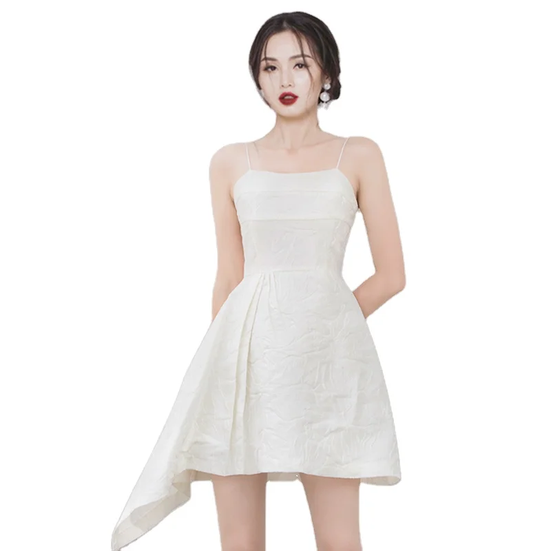 

OEM 2020 Casual Dresses Sexy Solid Embroidery Strapless Irregular Hem Elegant Party Mini Dress, Customized color