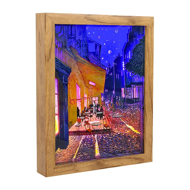 

Weekly Deals Van Gogh Painting Paper Cut Light Box Wall Decor Art Led Strips Night Light Lighted Shadow Box Famous Wall Picture