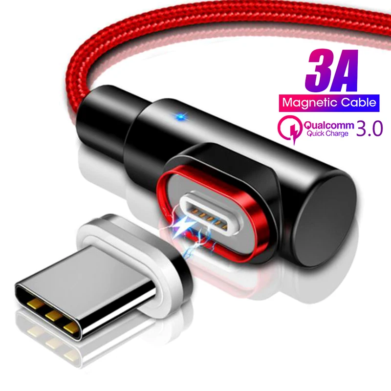 

2020 New 90 Degree Magnetic Cable Micro USB Type C Cable Magnetic Charging Cable For iPhone 11 Pro Max Data Line, Black/blue/red/silver
