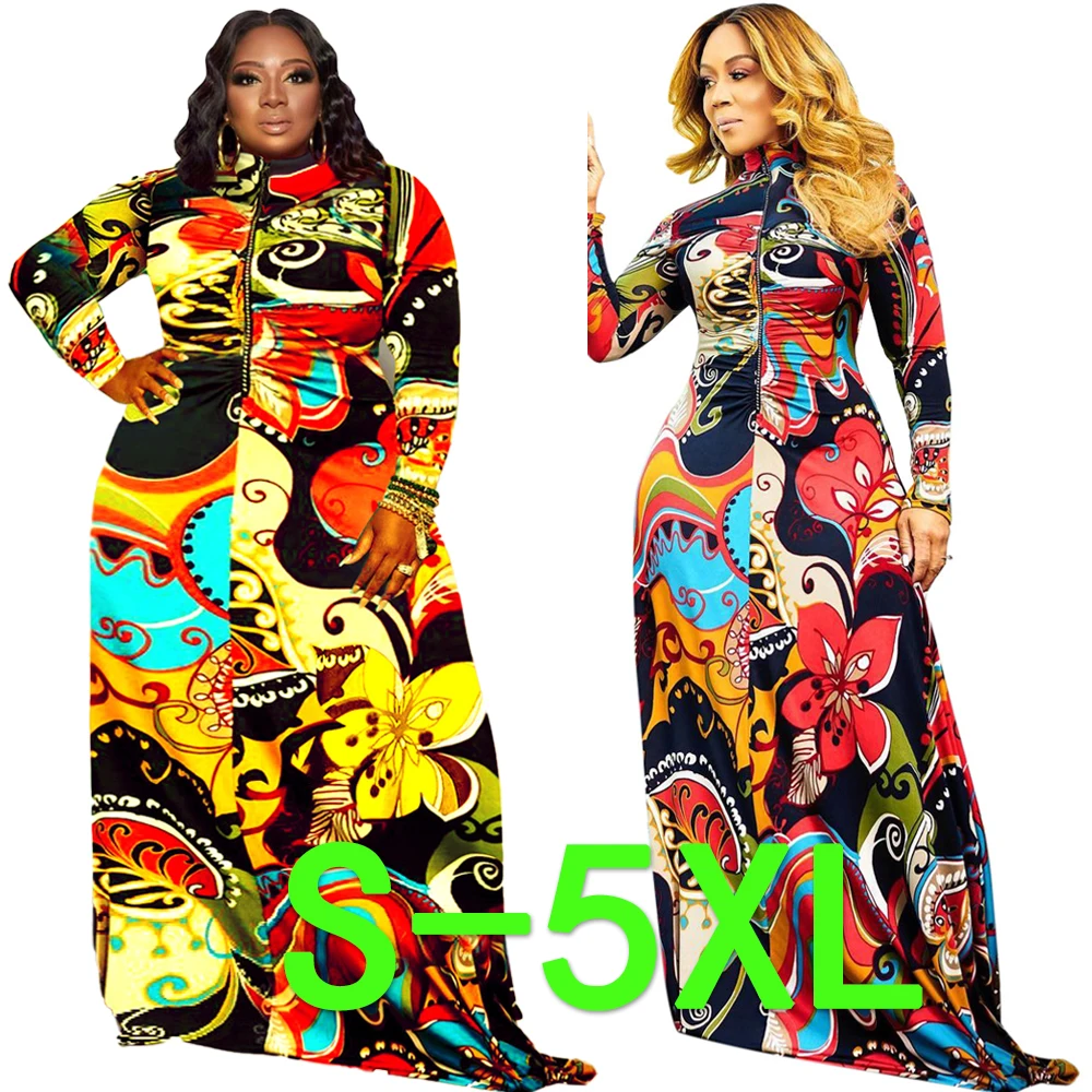 

BA417 Hot Selling 2021 New Arrival Fall Winter Spring Elegant Maxi Vintage Pus Size Women's Dresses