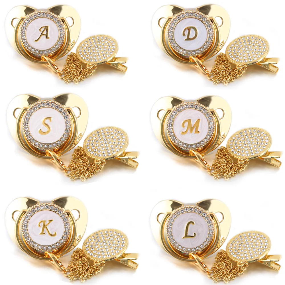 

Baby Custom Letter Luxury Gold Pacifier Holder Chain With Clip Personalized Pacifier