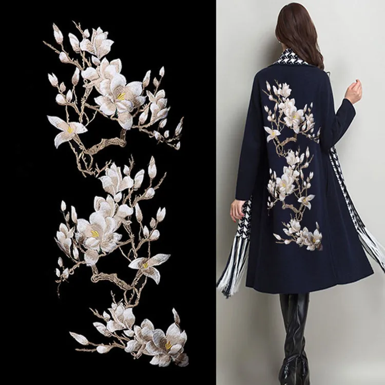 

DIY rhinestone beaded sequin lace embroidery applique embroidered patch fabric clothing magnolia flower for party, Shown in pictures