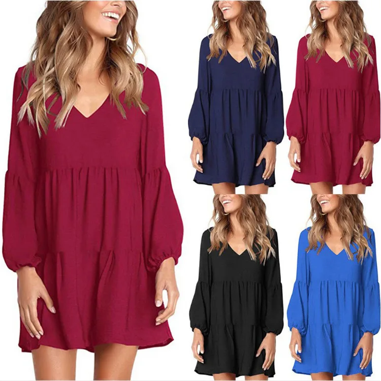 

Summer Women Tunic V Neck Casual Loose Swing Dresses Boho Mini Beach Dress Ladies Vestido, Picture