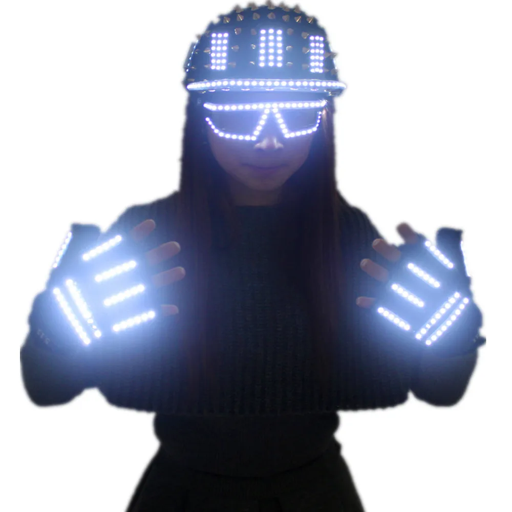 

LED Luminous Glasses Gloves Rock Rivet Cap Newest Unique Gold Silver Rivet Hat for Street Hip-hop Rivet man woman