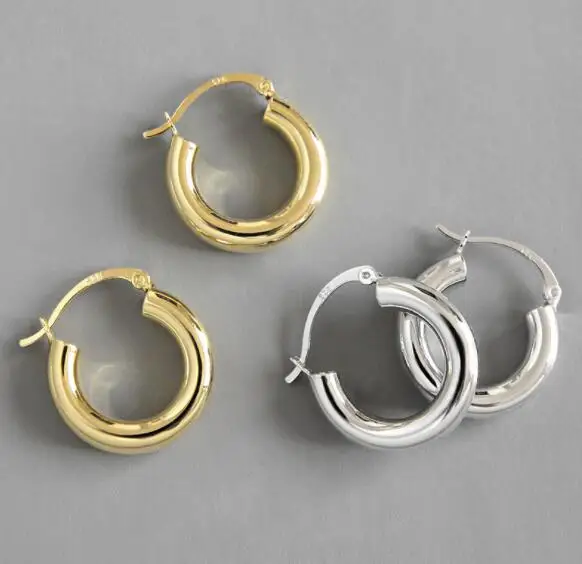 

Fashion NEW 925 Sterling Silver Luxury Earrings Women Heavy Chic Punk Gold Filled Earrings Minimalist Hollow Hoop Earrings Jewelry