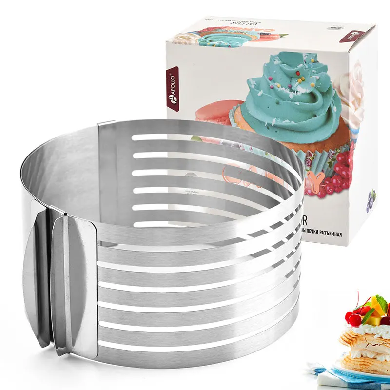 

Adjustable layered Cake Slicer stainless steel mousse rings circular cake mold die 6-8 inch baking mold cake rings, Silver