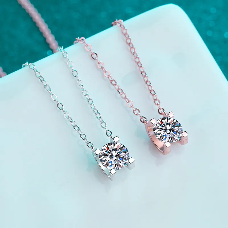 

Rose Gold Brilliant Cut Diamond Test Past 1 ct D Color Moissanite Cow Head Pendant Necklace Silver 925 Original Gemstone Chain