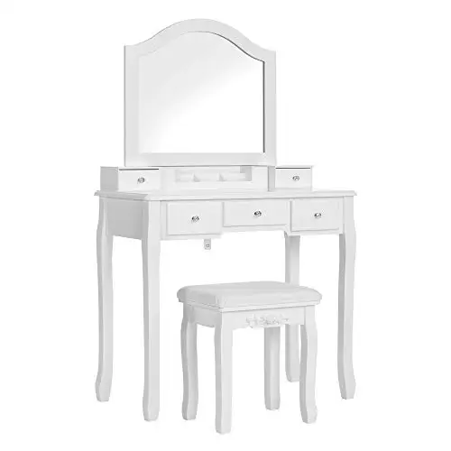 

Modern dressing table with Lighted Mirror, Makeup Table modern Drawer Dresser bedroom furniture, White/black