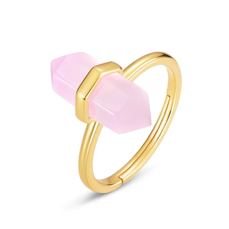 

Gorgeous Yellow Gold Plated Simple Setting Rose Quartz Double Terminated Point Sterling Silver Ring