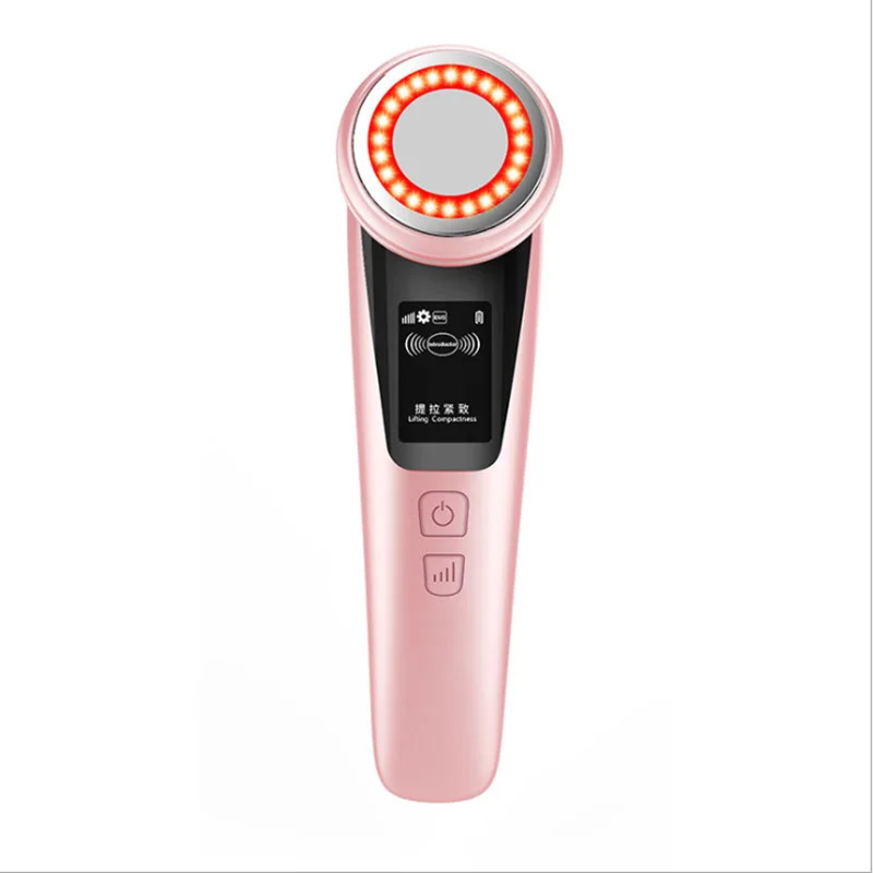 

Multi-Function Anti Aging Wrinkles Ems Led Light Wave Facial Care Face Beauty Equipment Device Electric Face Massager Machine, White, pink