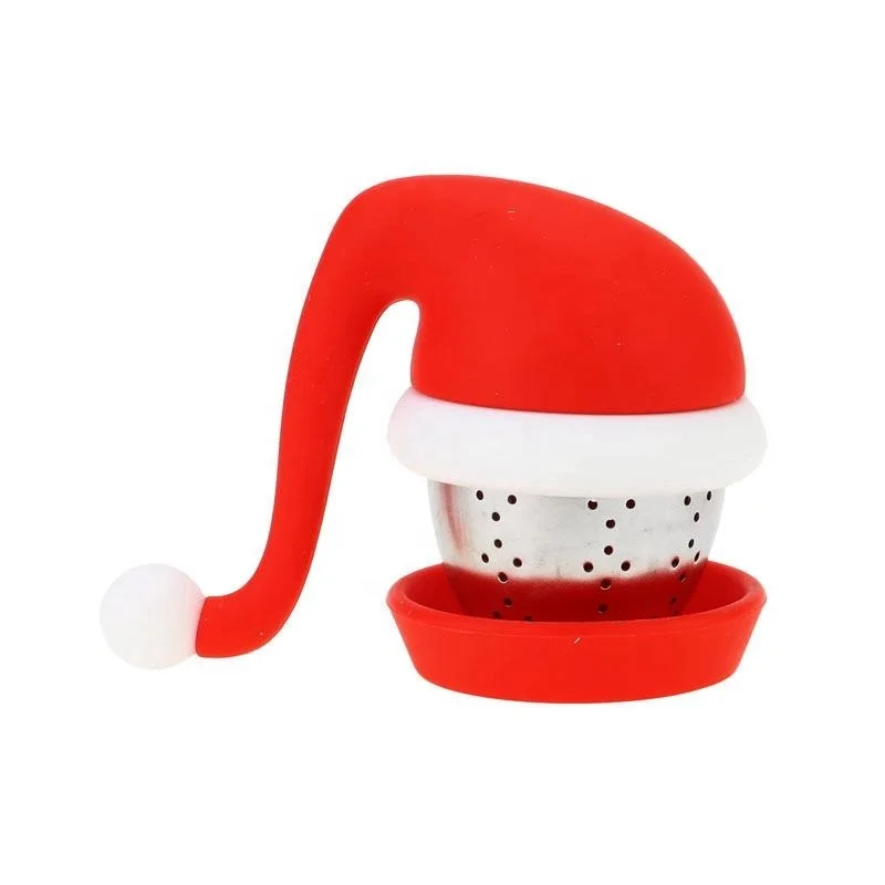 

Hot Selling Christmas Hat Shape Unique Tea Infuser High Temperature Stainless Steel Creative Silicone Tea Filter