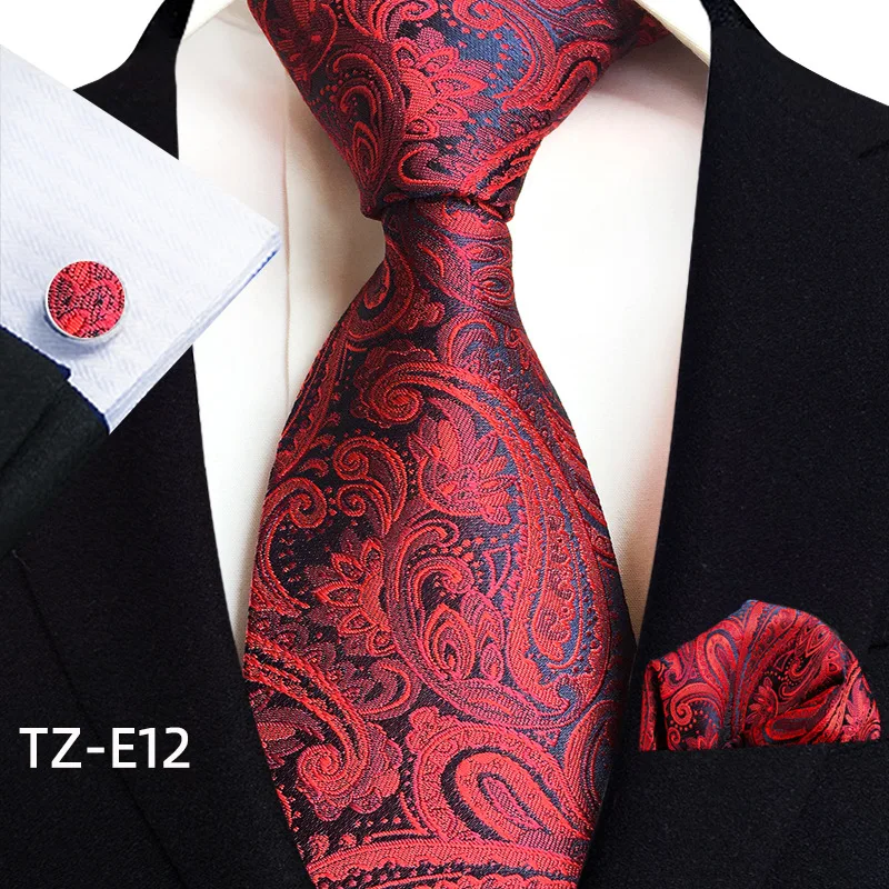 

Silk Ties Set For Men With Handkerchief Cufflinks Red Paisley Handmade Men's Neck Tie Hanky Set Wedding