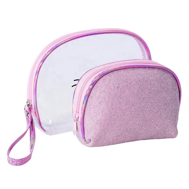 

Custom Logo Semicircle Shape Zipper Lipstick Beauty Mother Storage Pouch Women Handbag Purse Glitter Sequins Pu Cosmetic Bag, Purple, black, silver