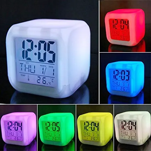 

7 LED Colour Changing Digital Alarm Clock Thermometer Date Time Night Light/Creative Home Furnishing Alarm/Luminous Alarm Clock