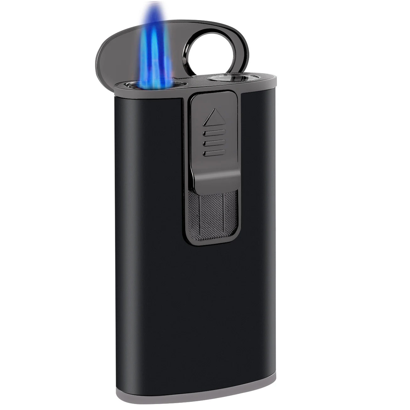 

Custom Triple Flame Torch Lighter Multifunction Refillable Butane Cigar Lighters with Flashlight, Black