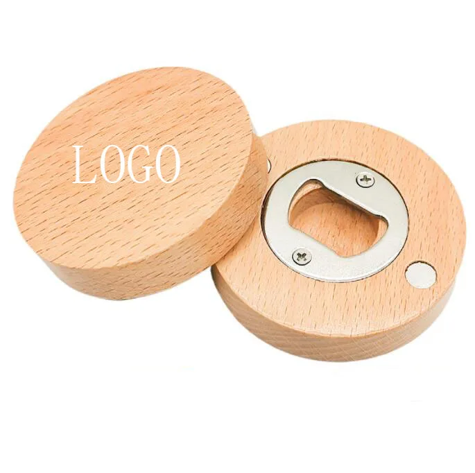 

Tailai Custom Blank Round Shape Wine Opener Wooden Fridge Magnet Beer Bottle Opener for Decoration