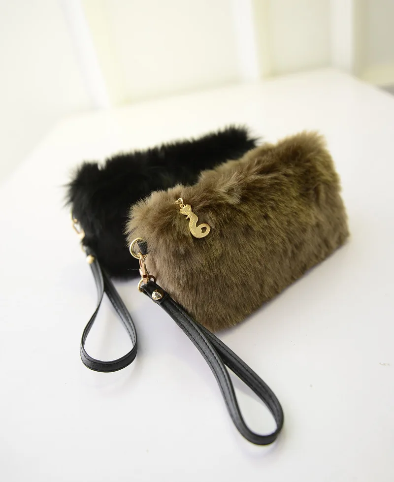 

RT1219 Winter Faux Fur Ladies Coin Purse Mini Evening Bags Clutch Bag, As show