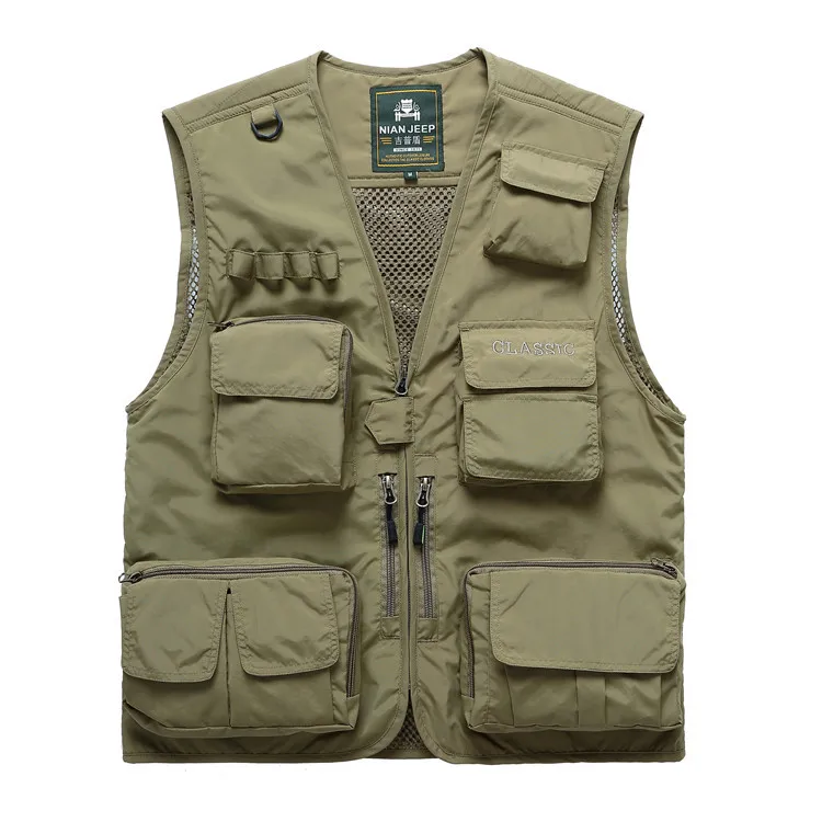 

Wholesale Fly Men Fishing Zipped-up Vest for Outdoor Sports, Army green, khaki, red, blue