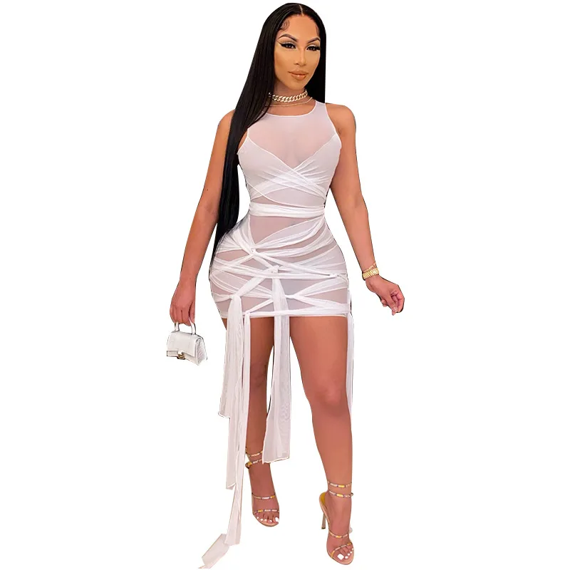 

BR306 women summer plus size Sexy high stretch see throughwomans mesh dress