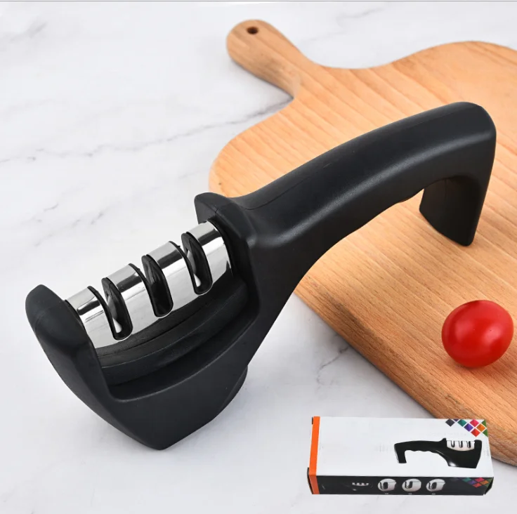 

Professional 3 stages Multi-function kitchen scissors sharpener mini knife sharpener, Black