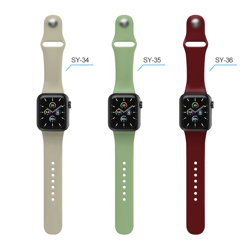 

Silicone Luxury Sport Strap Suitable For Apple Watch Series 1 2 3 4 5 6 Band 42mm 44mm Adjustable Rubber Loop Strap, 60 colors