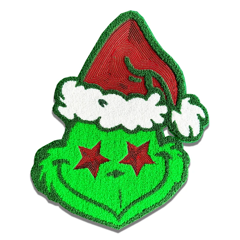 

No Minimum Custom Logo Christmas Parches Chenille Heat Pressed Iron On Colorful Chenille Patches Full Embroidery Patch