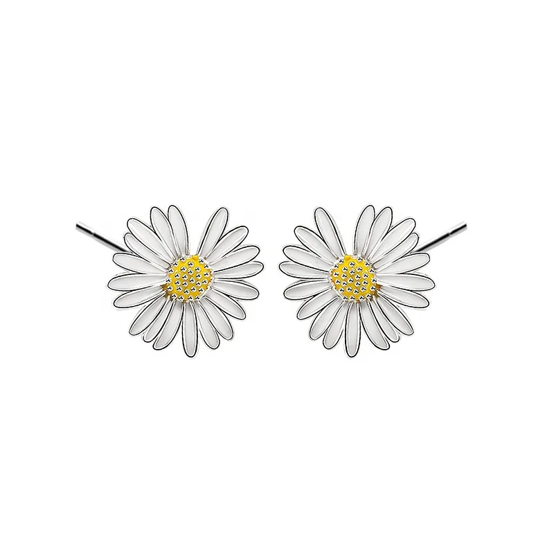 

Hot Sale On AliExpres 925 Sterling Silver Daisy Earrings For Kids, White