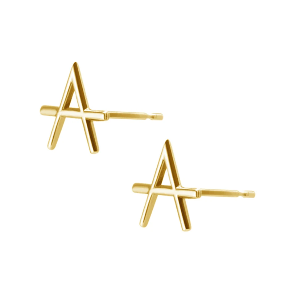 

2020 fashion 18k gold vermeil luxury jewelry unique 925 sterling silver high polish alphabet A stud earings for women