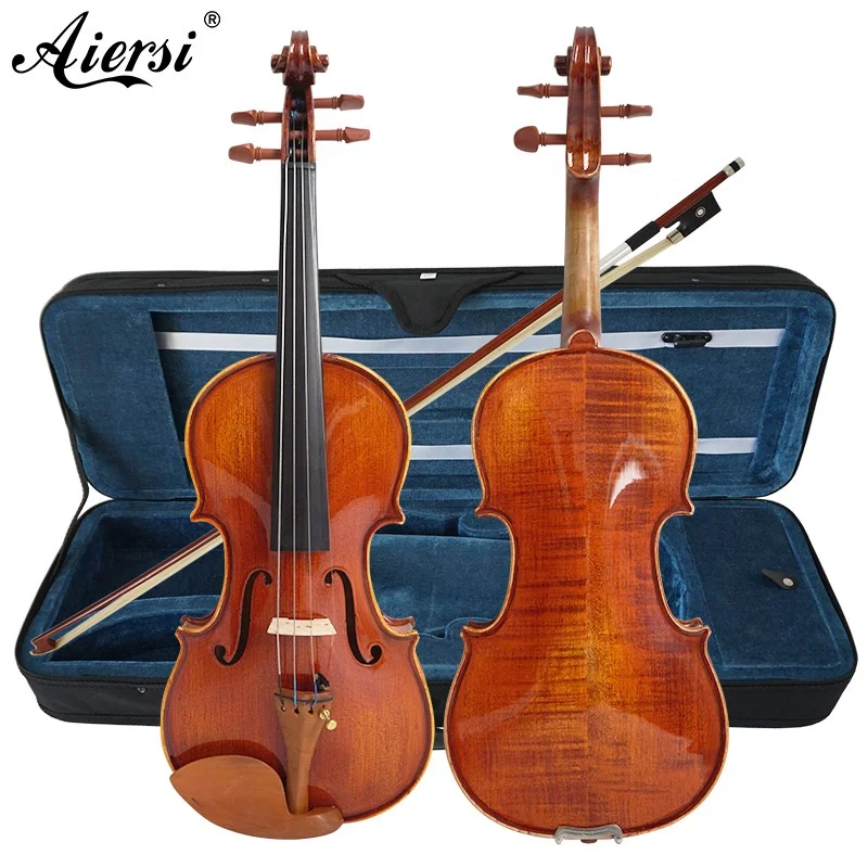 

Aiersi brand Advanced professional violin handmade violon stringed instrument China made all solid 4/4 44 violin, Gloss orange brown
