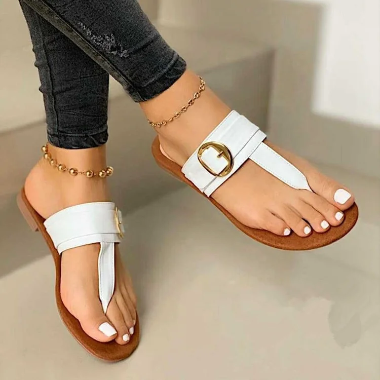 

2021 New Arrival Summer Women Outside Flip Flop Slippers Thong Toe Casual Sandals Ladies Slip On Buckle Flat Shoes, Black,white ,gold