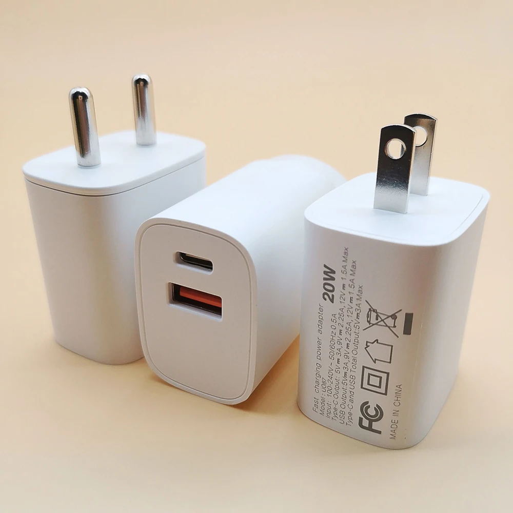 

20W charger CE FCC ETL certification USB port PD port Fast charging adapter Portable travel 20W fast charging 2 ports