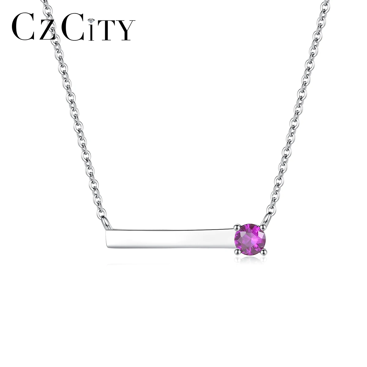 

CZCITY Trendy Pendant Charm Gemstone Chain Woman 2021 Silver Fashion Jewelry Birthstone Necklace